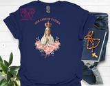 Playera Virgen de Fatima con flores rosas