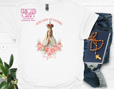 Playera Virgen de Fatima con flores rosas