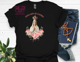 Playera Virgen de Fatima con flores rosas