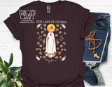Playera Virgen de Fatima con flores cafe