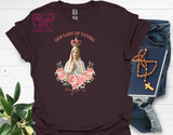 Playera Virgen de Fatima con flores rosas