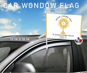 PRE-ORDER - St. Michaels of Lake Jackson, Tx.  Custom car window flag with Pole for Decoration