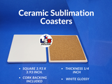 Ceramic sublimation coasters, cork backing included, single side printing, ceramic coaster for drinks, custom picture or logo ceramic coasters.