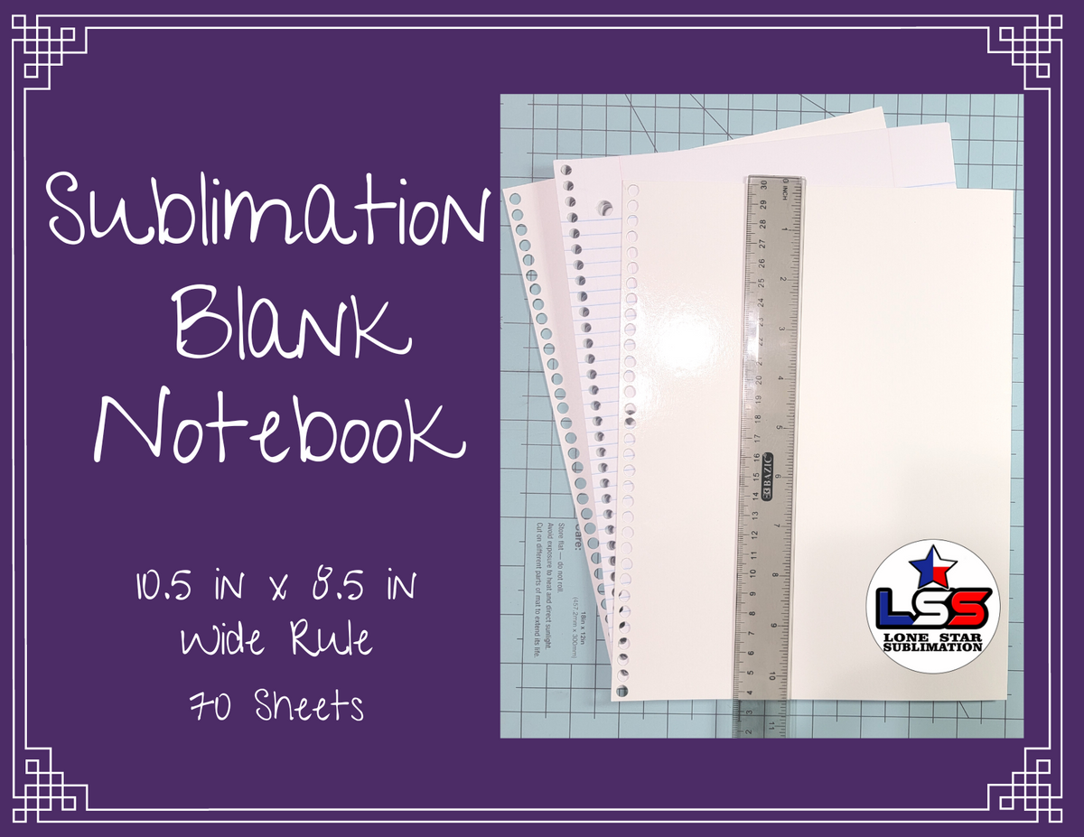 Sublimation Blank Notebook / Wide Rule / 10.5 in x 8 in / 70 Sheets ...